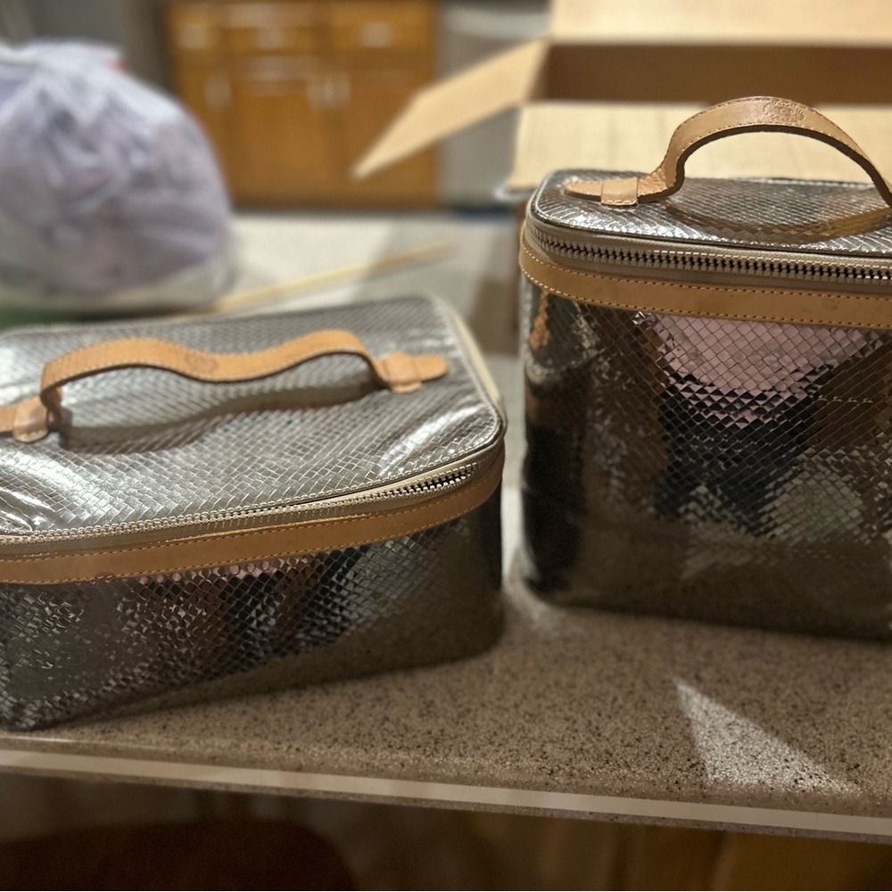 Consuela Metallic Cosmetic Bag with Colorful Straps